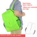 small MOQ accepted ready light neon green school bag backpack nylon wash material
